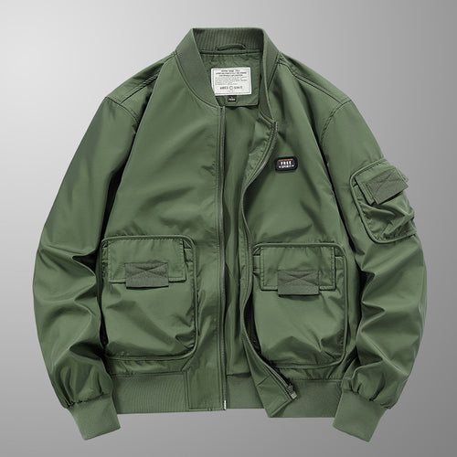 Herren Leichte Nylon-Bomberjacke im Utility‑Stil mit großen Fronttaschen und Ärmeltasche – Brevano