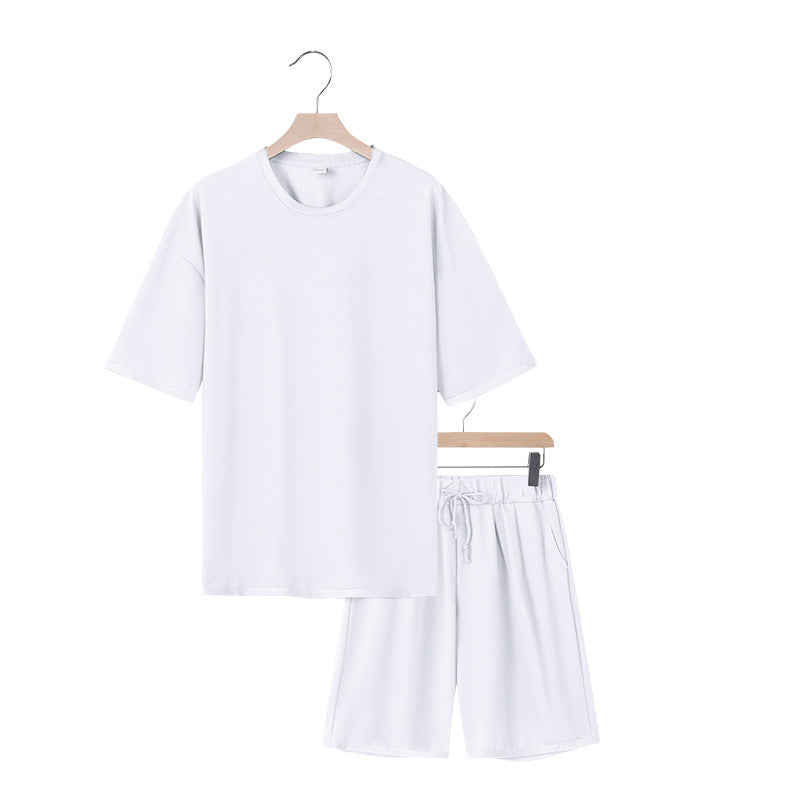 Herren nan entspannter Jersey-Set mit verlängertem Rundhals-T-Shirt und elastischen Kordelzug-Shorts Echo Archiv