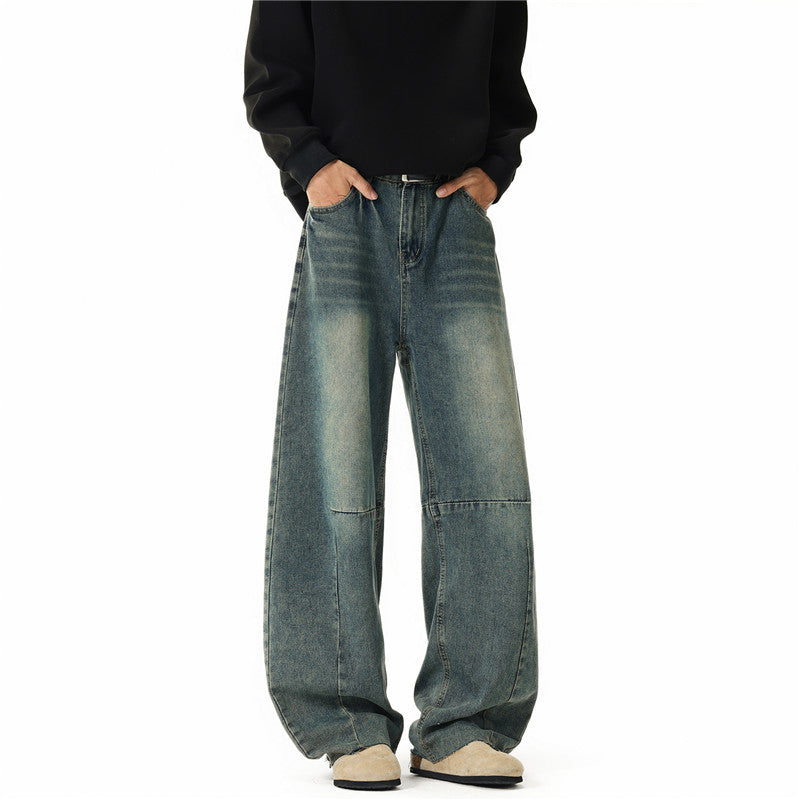 Herren Weit geschnittene Baggy-Jeans mit hoher Bundhöhe, Knie‑Abnähern und Used‑Waschung Echo Archiv