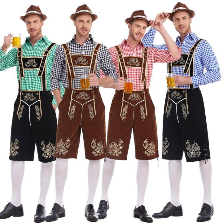 Herren nan Filzoptik-Lederhose knielang mit barocker Stickerei, verstellbaren Trägern und Dekornieten Echo Archiv