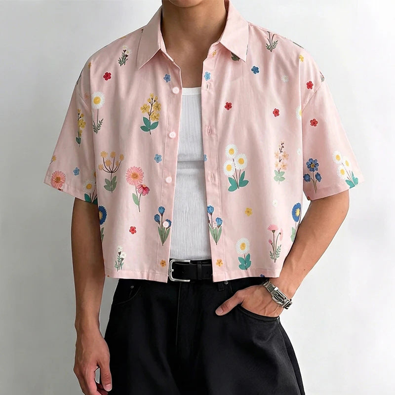 Damen nan kastig geschnittene Kurzarm-Hemdbluse mit floralem Allover-Print, Hemdkragen und kurzem Saum Echo Archiv