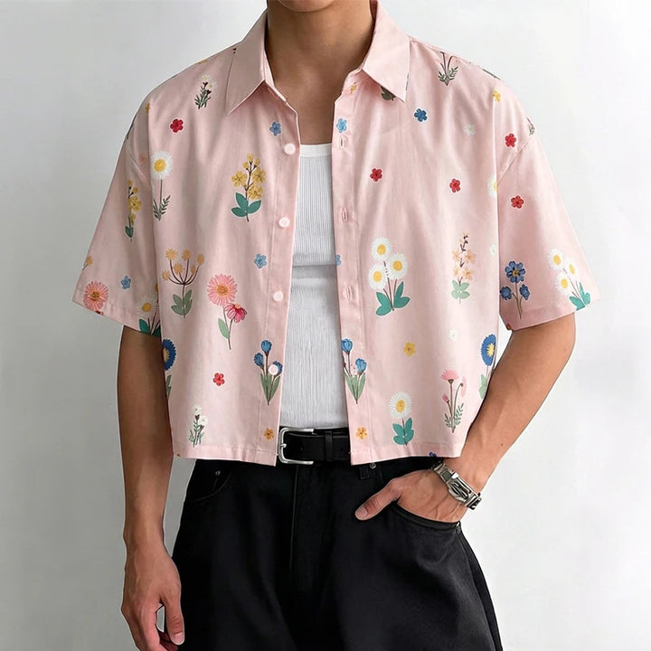 Damen nan kastig geschnittene Kurzarm-Hemdbluse mit floralem Allover-Print, Hemdkragen und kurzem Saum Echo Archiv