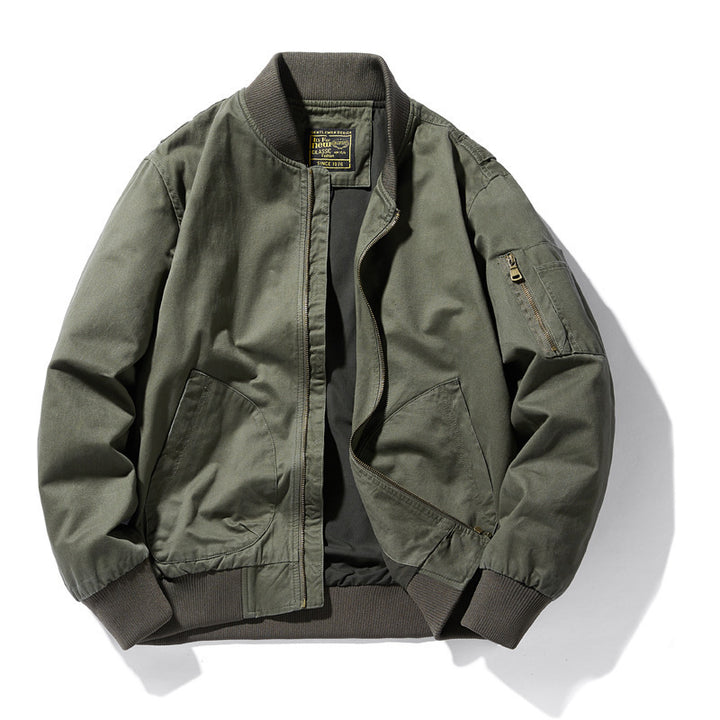 Herren Baumwoll-Canvas Bomberjacke mit Ärmeltasche, Rippbündchen und leichter Thermofütterung – Brevano