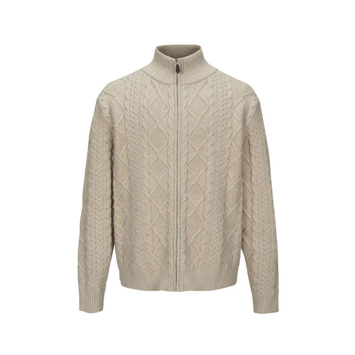 Herren Strick-Zipjacke mit Zopfmuster und hohem Stehkragen Echoarchiv