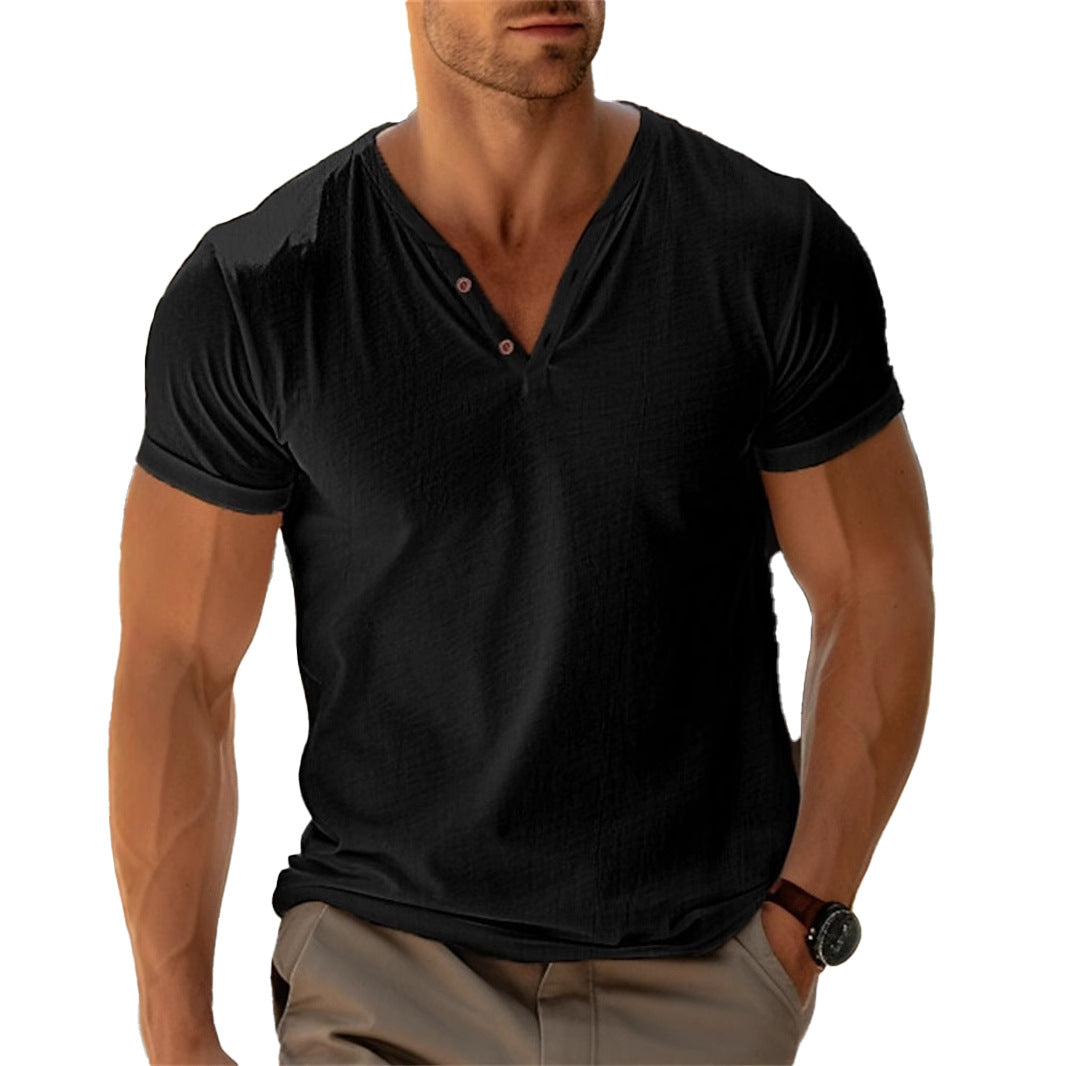 Herren lässiges Henley-T-Shirt mit Knopfleiste und atmungsaktivem Stoff Echoarchiv
