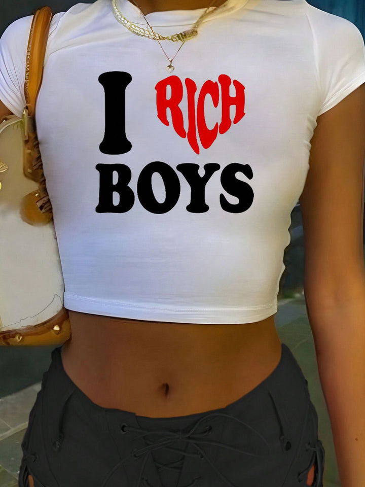 Damen Crop-T-Shirt mit inspirierendem Aufdruck und figurbetontem Schnitt Echo Archiv
