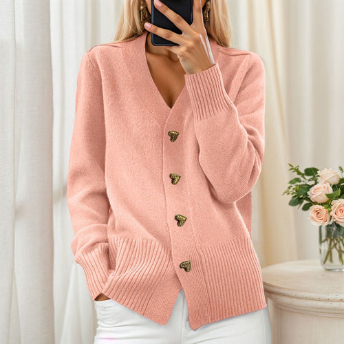 Damen nan lockerer Strickcardigan mit Herzknöpfen und geripptem Saum Echo Archiv