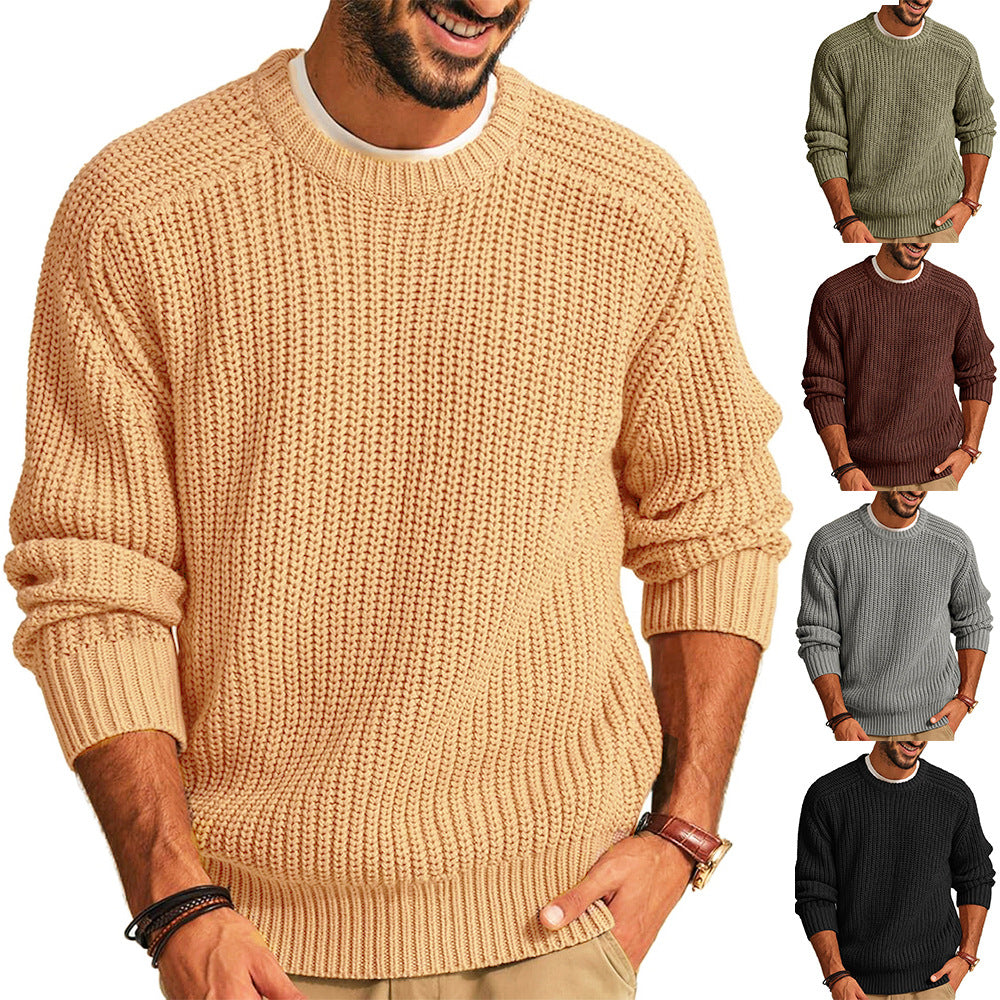 Herren Grobstrick Pullover mit Rundhalsausschnitt und lässigem Schnitt Echoarchiv