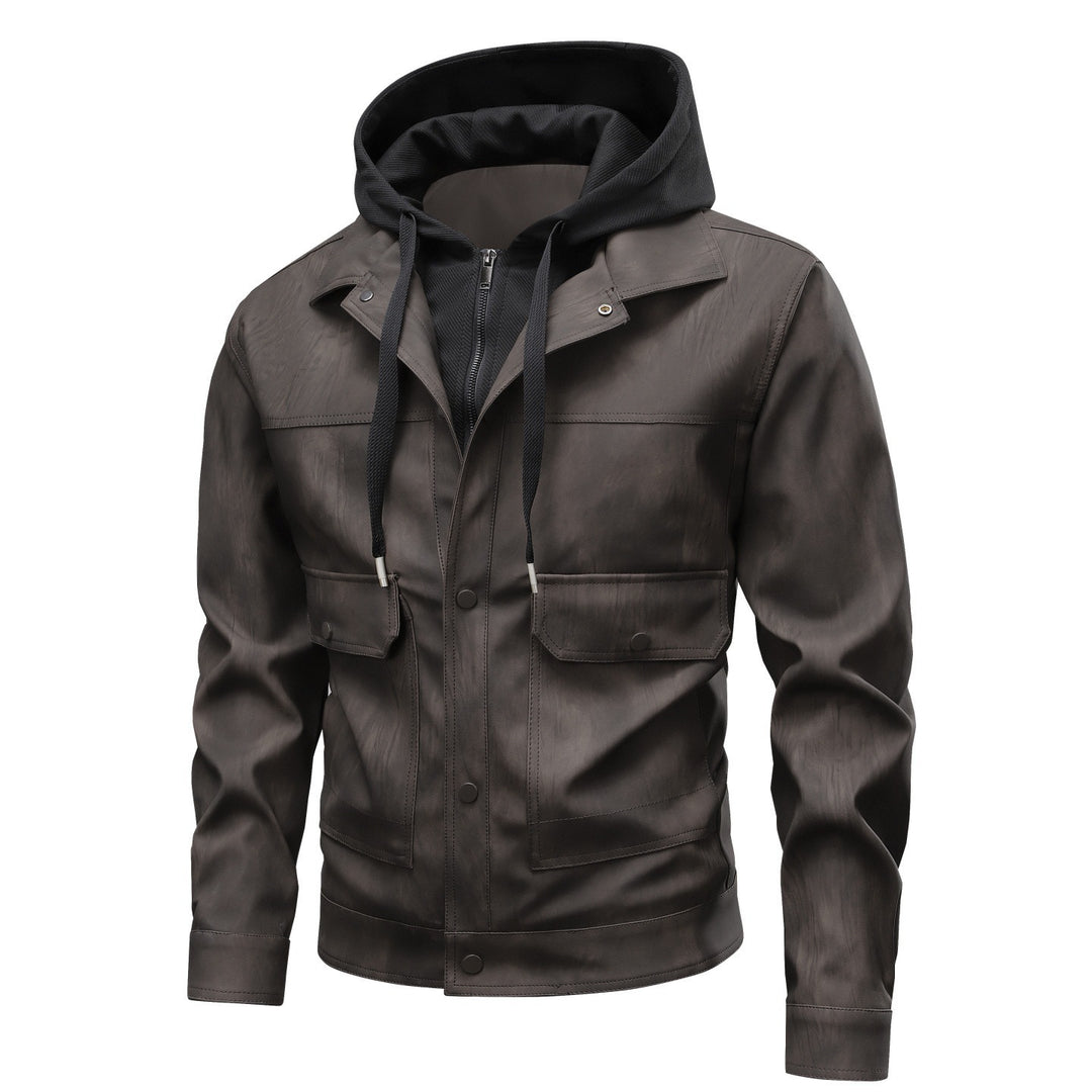 Herren Modische Kunstlederjacke mit Hoodie Echo Archiv