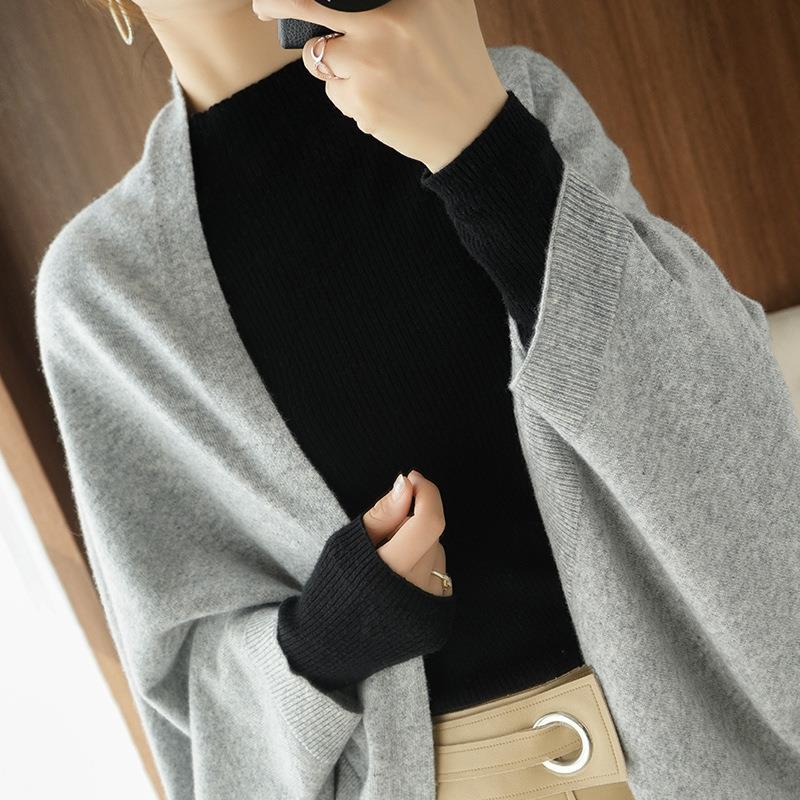 Damen Langer offener Kaschmir‑Look Strick-Wrap mit überschnittener Ärmelpartie Echoarchiv
