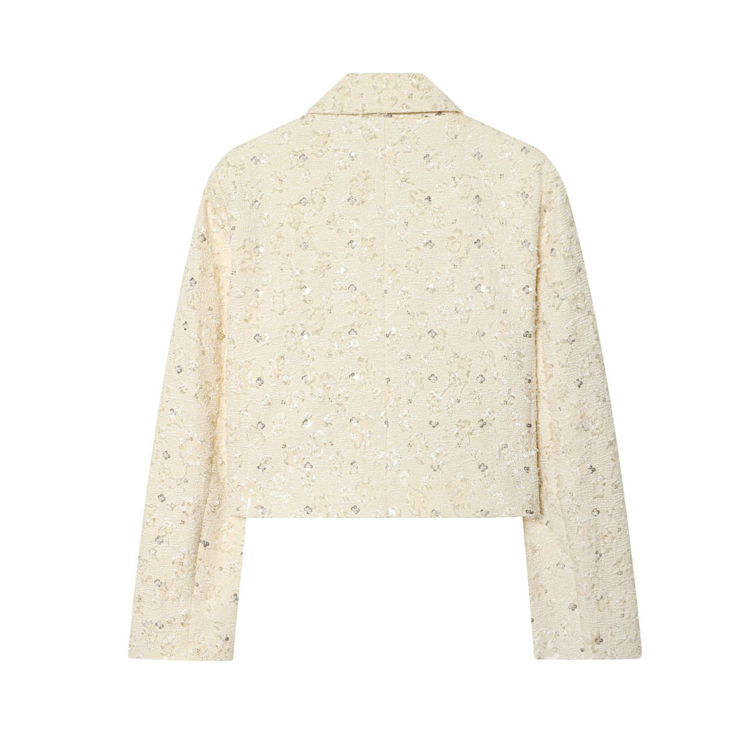 Damen Kurzer Bouclé-Blazer mit Paillettenbesatz und Reverskragen Echoarchiv