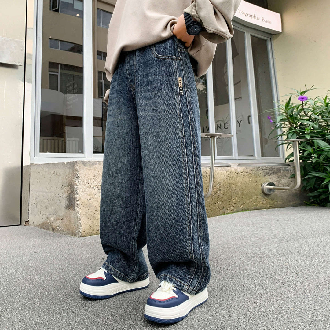 Damen weite Denim-Hose mit tiefem Bund Echo Archiv