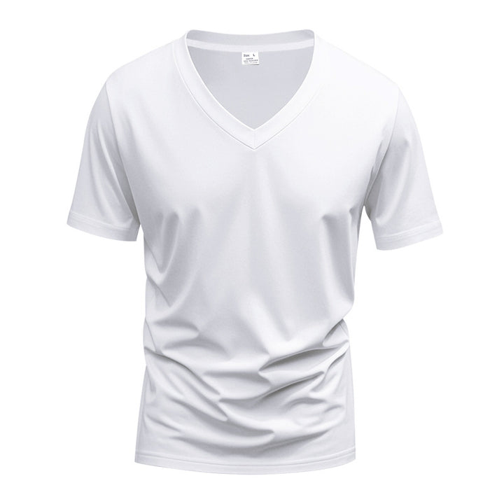Herren nan klassisches V-Ausschnitt T-Shirt aus feinem Baumwolljersey mit verstärktem Nackenband und Doppelnaht Echo Archiv