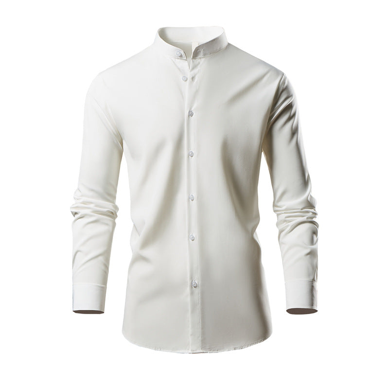 Herren elegantes Langarmhemd mit stehendem Kragen und modernen Knopfdetails Echoarchiv