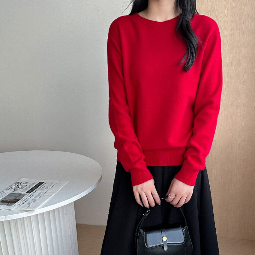 Damen Feiner Rundhals-Pullover aus Kaschmir-Mix mit gerippten Bündchen Echoarchiv