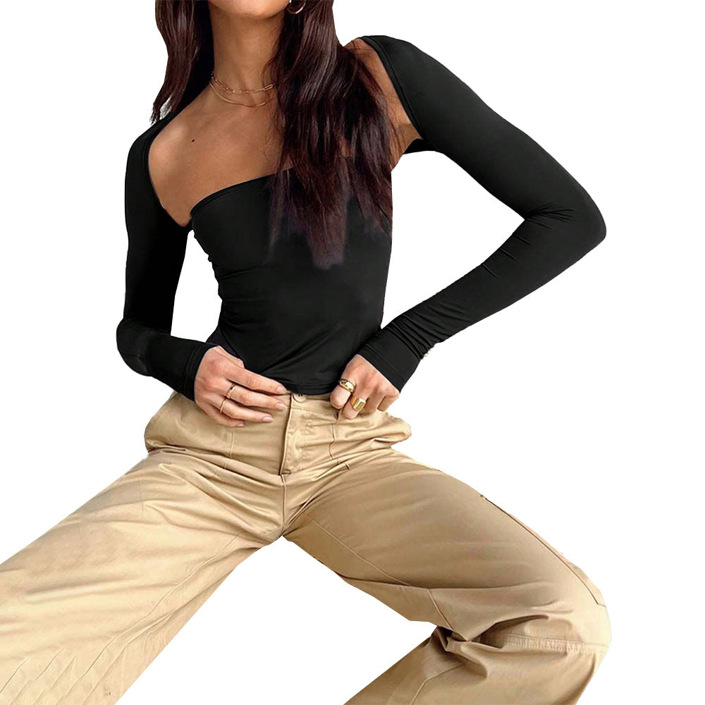 Damen asymmetrisches One-Shoulder Longsleeve-Top mit Bandeau-Optik – Avérine
