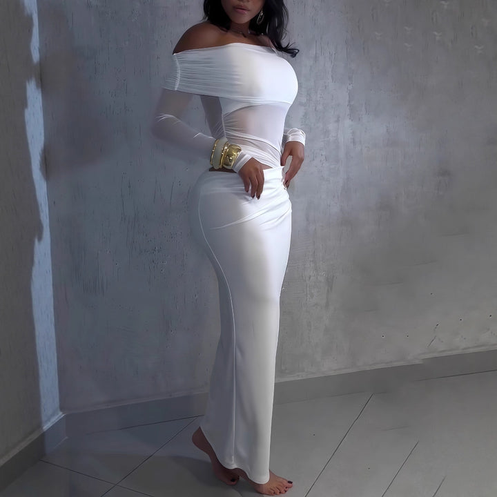 Damen Maxi-Kleid mit schulterfreiem Design und eleganter Drapierung Echo Archiv