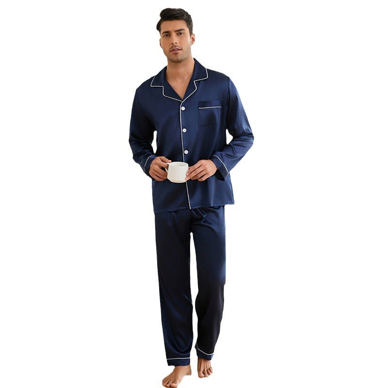 Herren Satin Schlafanzug-Set mit klassischem Kragen und eleganten Kontrastnähten – Marzano