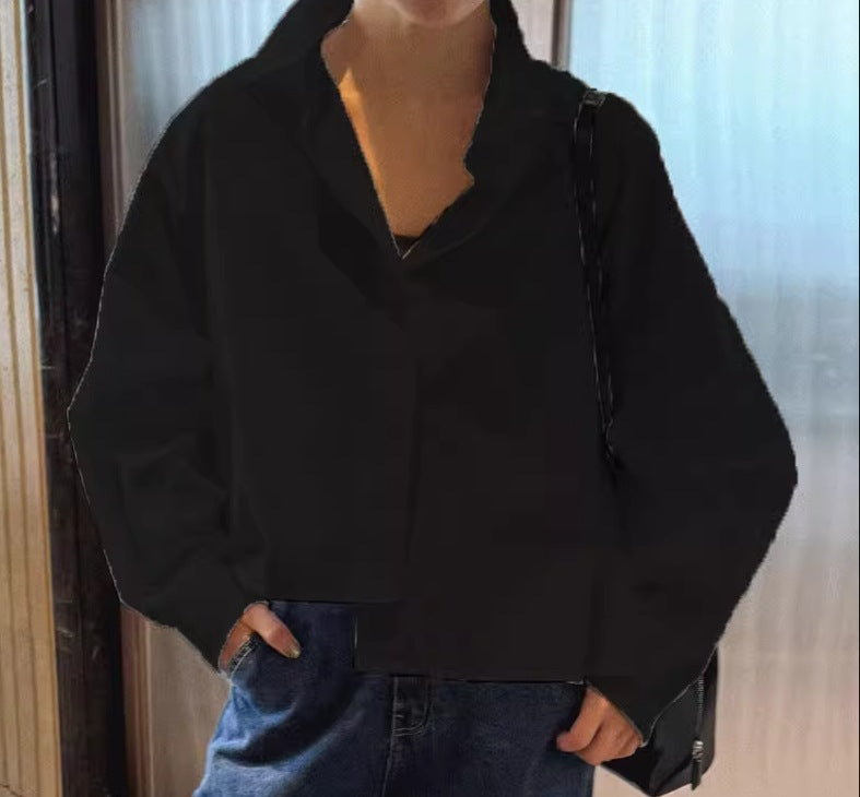 Damen Asymmetrische Cropped-Bluse aus Baumwoll-Popeline im Oversize-Schnitt Echoarchiv