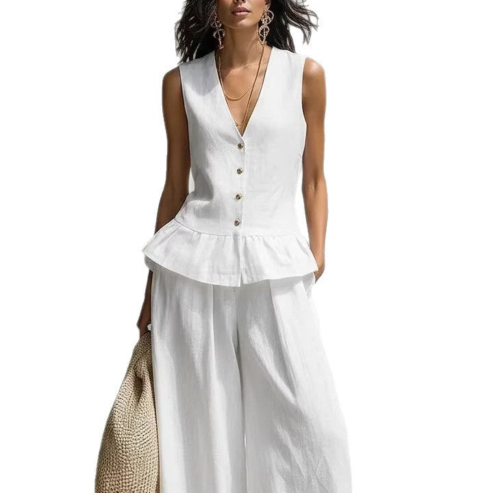 Damen lässiger Jumpsuit mit peplum Schnitt und Knopfdetails Echo Archiv