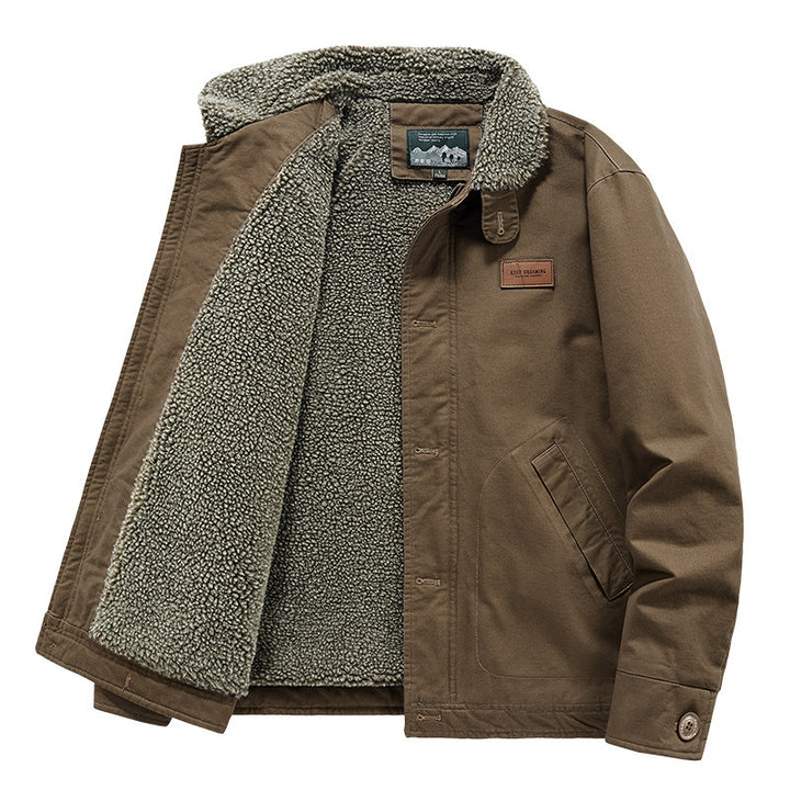 Herren Canvas-Jacke mit durchgehendem Sherpa-Innenfutter und Hemdkragen – Taviero