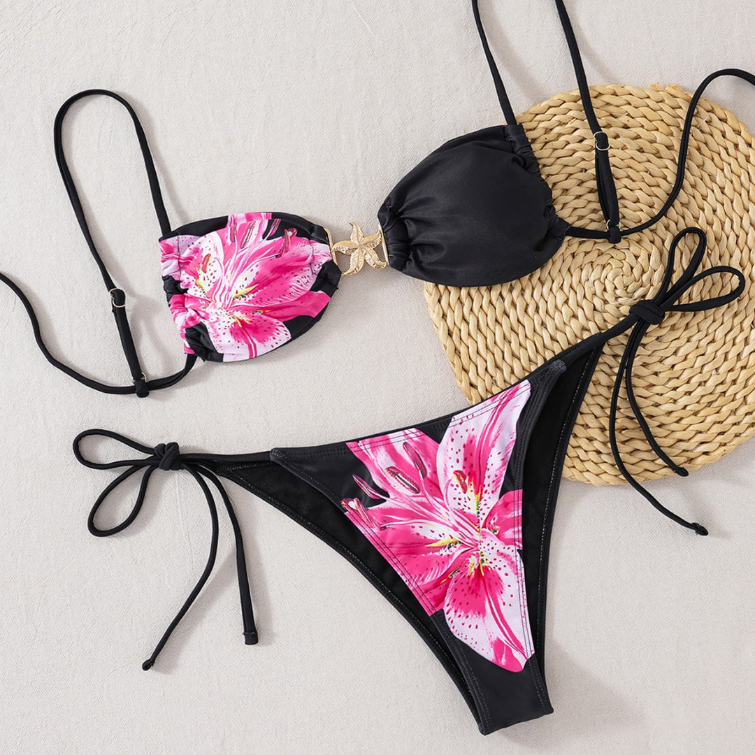 Damen Triangel-Bikini mit floralem Design und eleganten Goldakzenten Echo Archiv