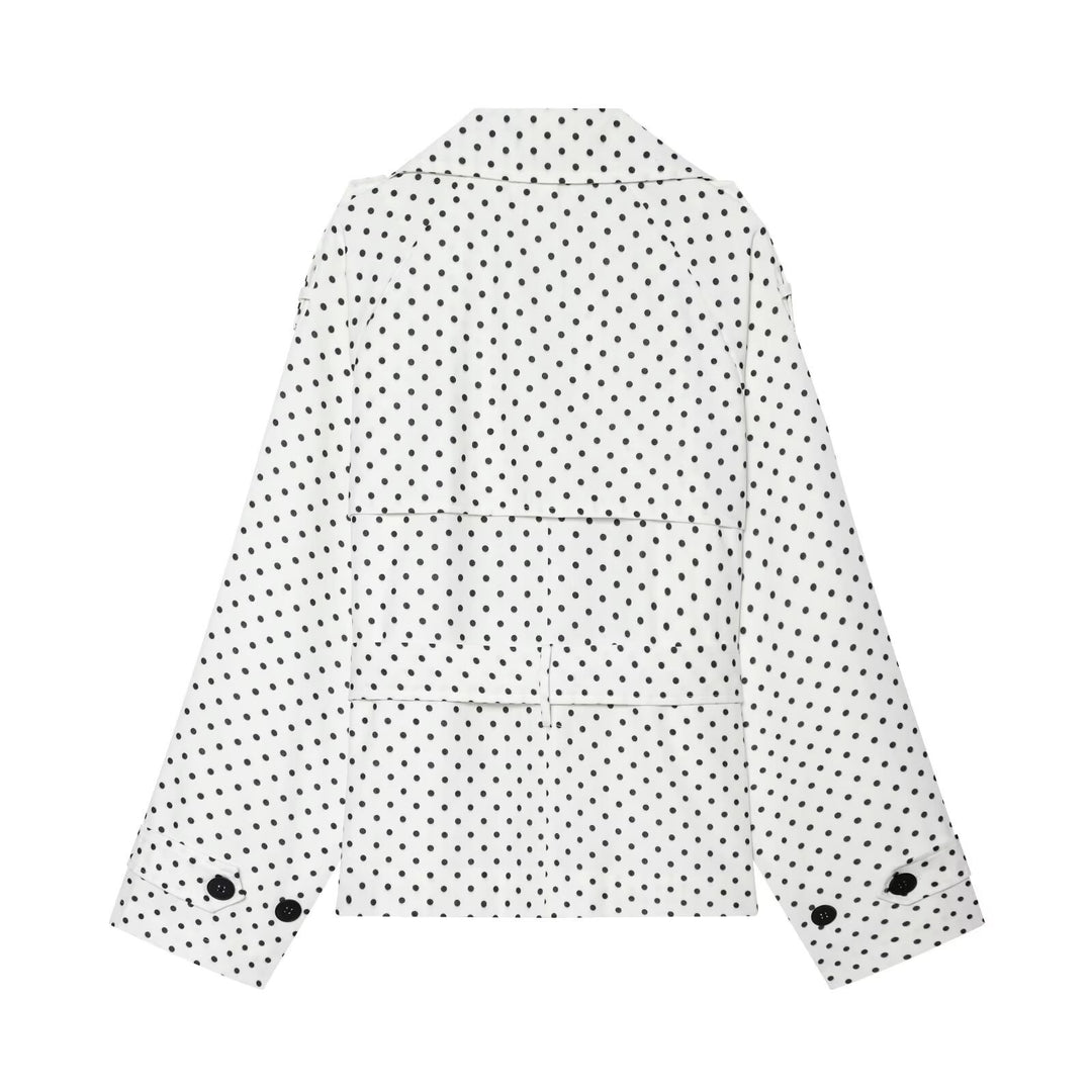 Damen Gepunkteter kurzgeschnittener Trenchcoat mit Taillengürtel und doppelreihiger Knopfleiste Echo Archiv