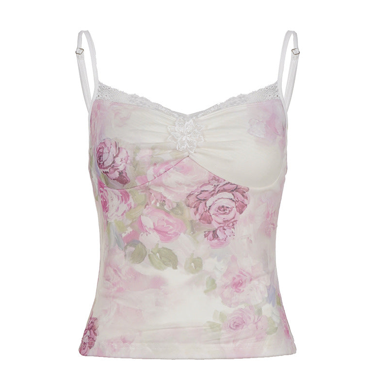 Damen Spitzen-Trägertop mit floralem Druck und zarten Details Echo Archiv