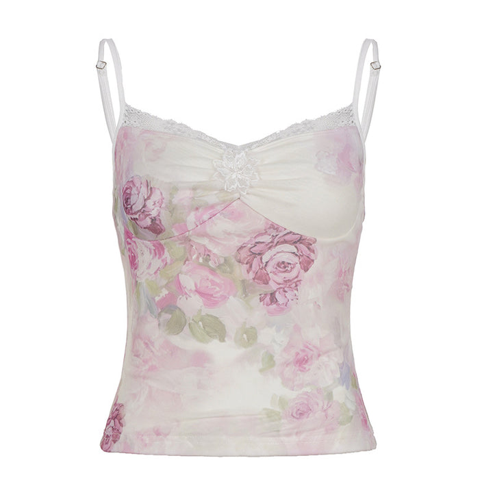 Damen Spitzen-Trägertop mit floralem Druck und zarten Details Echo Archiv
