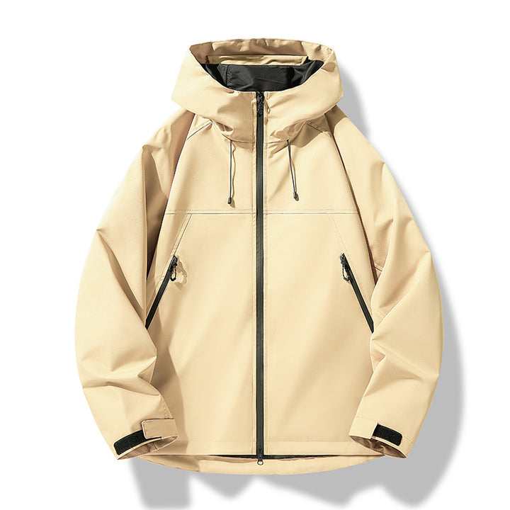 Herren Softshell-Outdoorjacke im Blockdesign mit Kapuze, Reißverschluss und wasserabweisender Beschichtung Echoarchiv