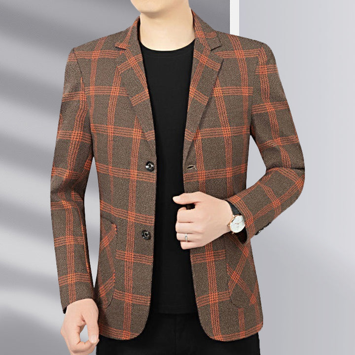 Herren Modernes kariertes Tailored-Sakko aus Wollmix mit kontrastierenden Nahtdetails und aufgesetzten Fronttaschen Echoarchiv