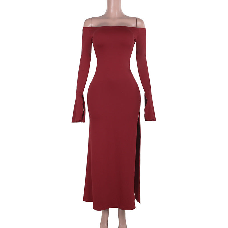 Damen figurbetontes schulterfreies Maxikleid mit elegantem Schlitz Echo Archiv