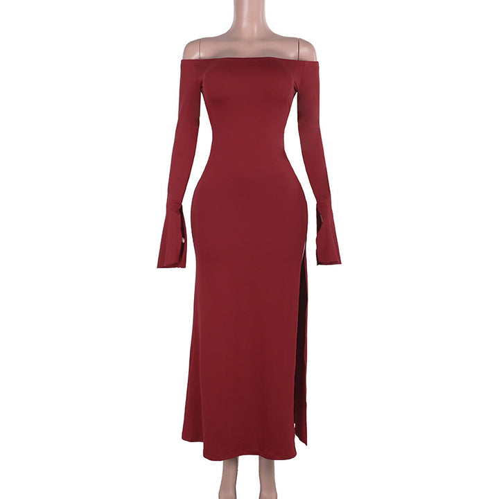 Damen figurbetontes schulterfreies Maxikleid mit elegantem Schlitz Echo Archiv