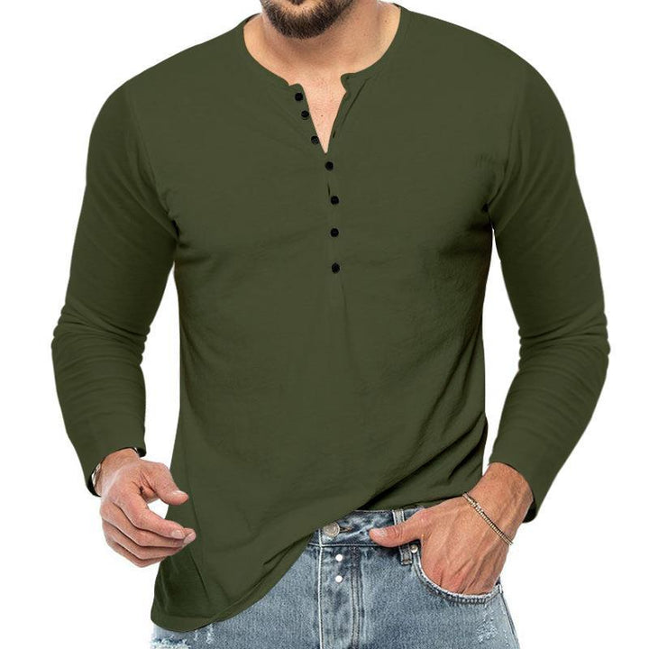 Herren langärmliges Henley-T-Shirt aus hochwertiger Baumwolle Echoarchiv