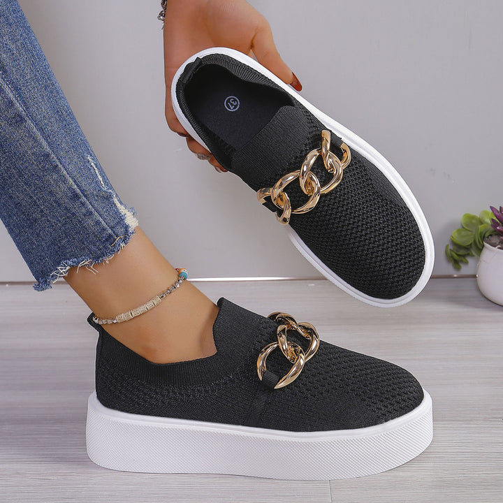 Damen Strick‑Slip‑On Sneaker mit Plateau‑Sohle und auffälliger Metallkettendeko Echo Archiv