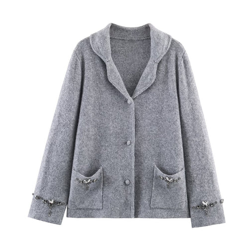 Damen Kurze Wollmix-Jacke mit Schalkragen und Schmucksteinbesatz Echoarchiv