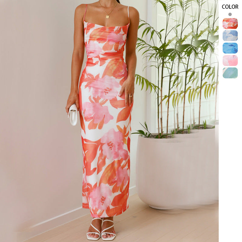 Damen Ärmelloses Maxikleid mit Floralem Print und Elastischer Korsett-Taille Echoarchiv
