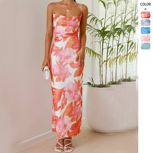 Damen Ärmelloses Maxikleid mit Floralem Print und Elastischer Korsett-Taille Echoarchiv