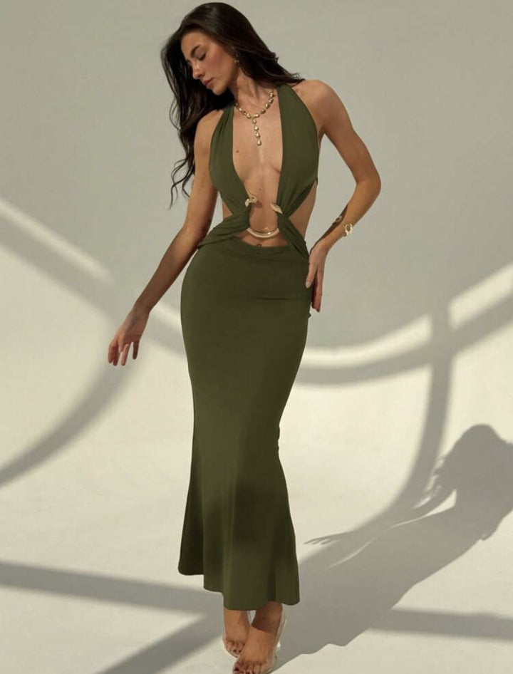 Damen Maxi-Kleid mit verführerischem Halterneck und eleganten Cut-Out-Details Echo Archiv