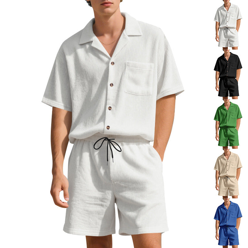 Herren lässiges Kurzarm-Hemd- und Shorts-Set mit Taschen Echoarchiv