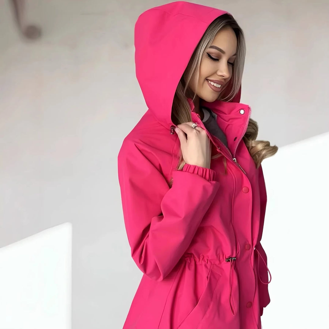 Damen nan wasserfeste Regenjacke mit Kapuze und Taillenzug Echo Archiv