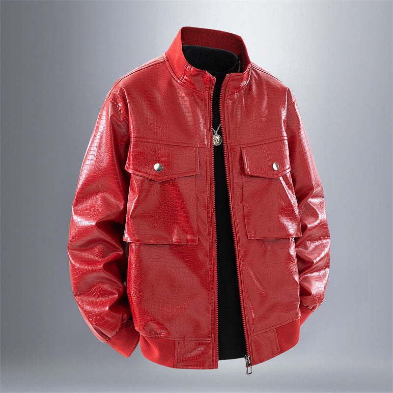 Herren Kunstleder Bomberjacke mit strukturiertem Design und praktischen Taschen Echoarchiv