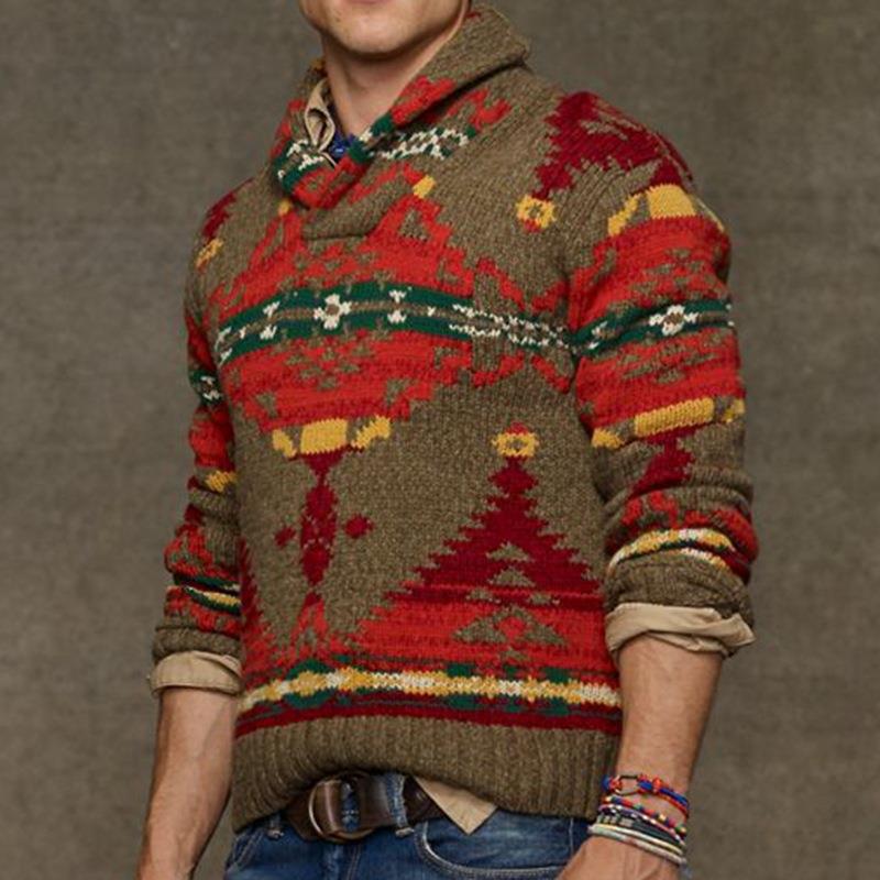 Herren Grobstrickpullover mit einzigartigem Muster und hohem Kragen Echoarchiv