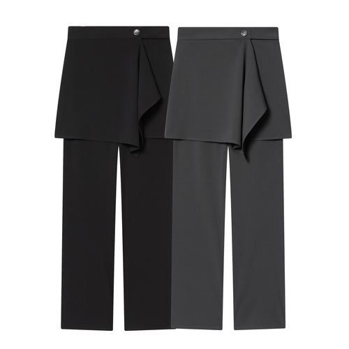 Damen weite Highwaist-Hose mit asymmetrischem Wickelrock-Overlay und weitem Bein – Avélisse