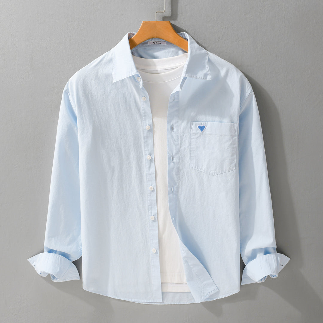 Herren Leichtes Baumwoll-Overshirt mit Brusttasche und dezenter Herzstickerei Echoarchiv