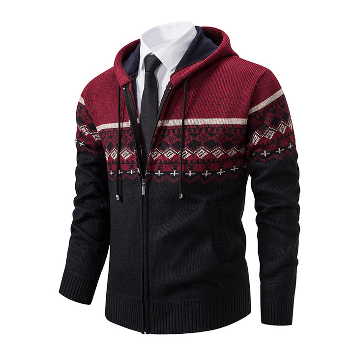 Herren stilvolle Strickjacke mit Kapuze und Norweger-Muster Echoarchiv