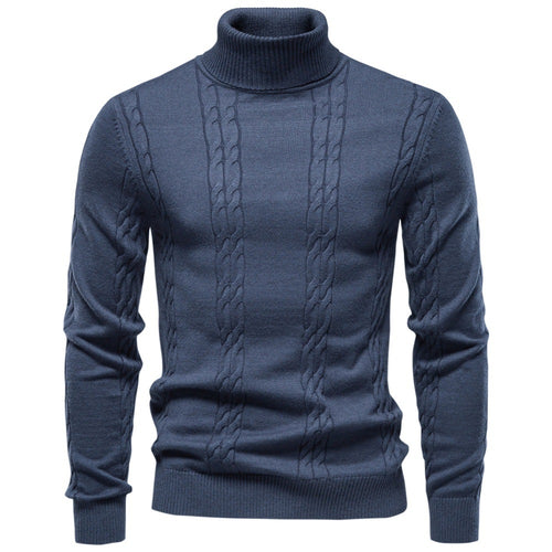 Herren Rollkragenpullover mit vertikalem Zopfmuster und schmaler Passform Echoarchiv