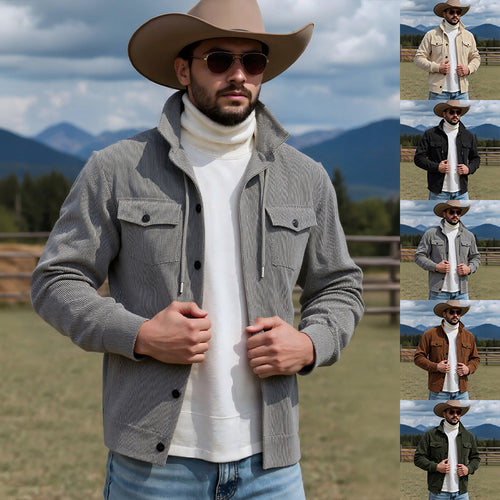 Herren nan gerippte Cord-Überhemdjacke mit Kapuze, Brustklappen und durchgehender Knopfleiste Echo Archiv