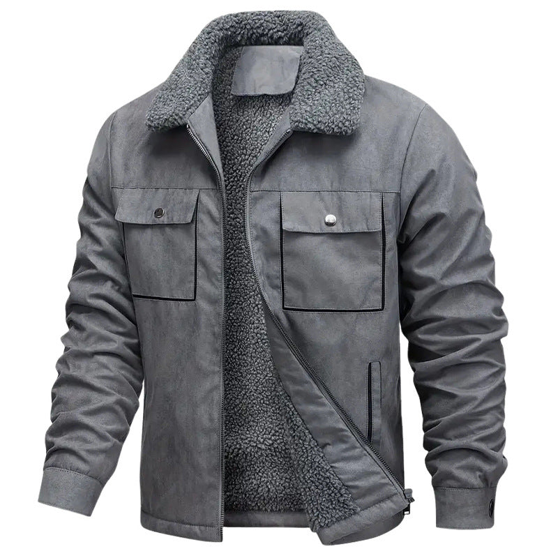 Herren nan sherpagefütterte Workerjacke in Wildlederoptik mit Klappbrusttaschen und Reißverschluss Echo Archiv