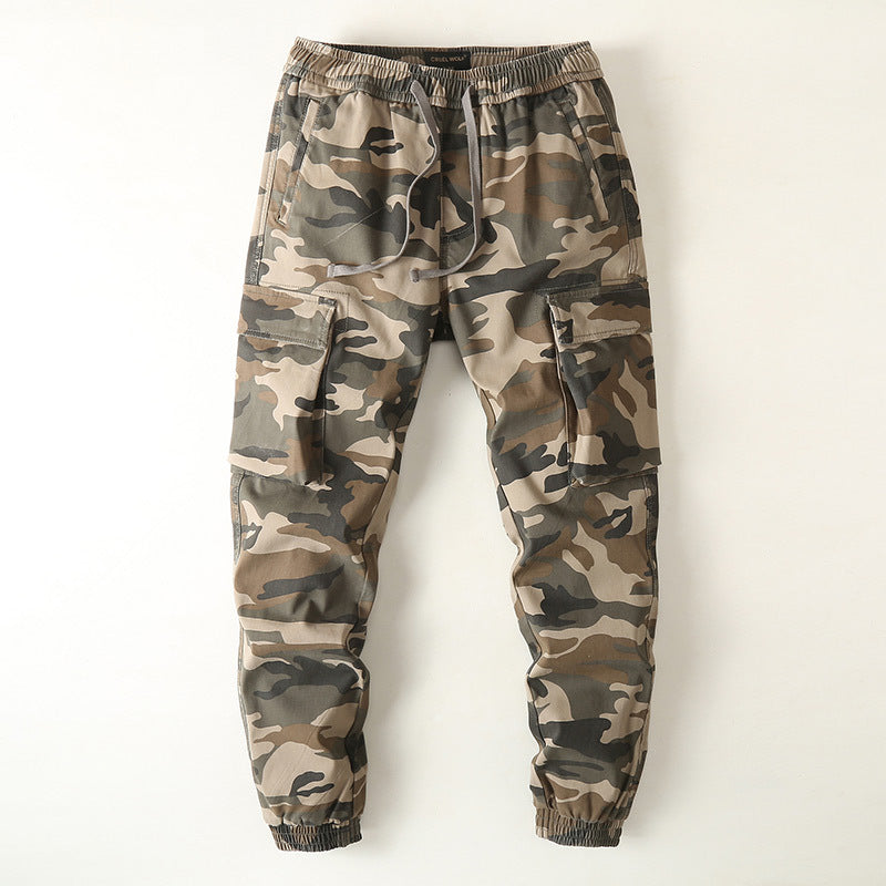 Herren Slim-Fit Cargohose im Tarnmuster mit elastischem Tunnelzugbund und verstärkten Knien Echoarchiv